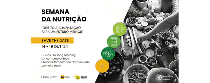 Título/datas do evento, logótipos das entidades participantes e fotografia de alimentos