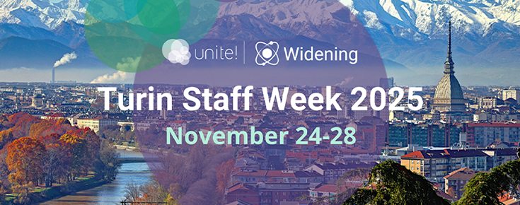 Título "Turin Staff Week 2025", sobre fotografia da cidade de Turim