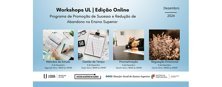 Títulos/datas e imagens alusivas aos 4 workshops